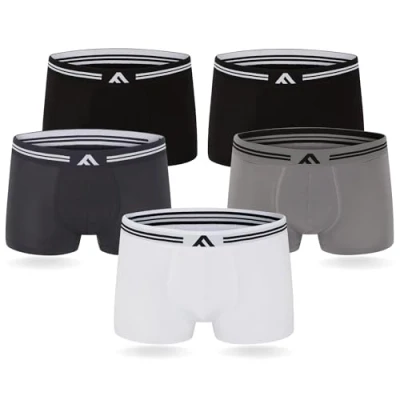 Immagine di FM London, Boxer da uomo super morbidi in bambù, confezione 5, senza etichetta, elasticizzati, materiale ecocompatibile, Nero, Bianco, Grigio, XL