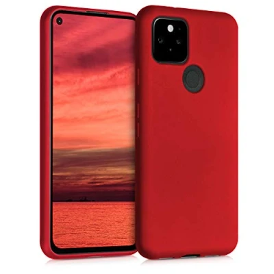 Immagine di kwmobile Custodia Compatibile con Google Pixel 5 Cover Back Case Morbida Protezione in Silicone TPU Effetto metallizzato rosso scuro