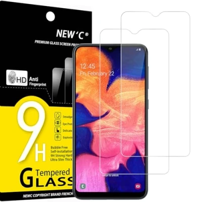 Immagine di NEW&#039;C 2 Pezzi, Vetro Temperato per Samsung Galaxy A10 (SM A105F), M10, Pellicola Prottetiva Anti Graffio, Impronte, Senza Bolle, Durezza 9H, 0,33mm Ultra Trasparente, Resistente