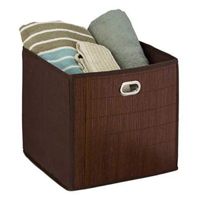 Immagine di Relaxdays Contenitore Portaoggetti in bambù, Scatola Alta da Bagno, Quadrata, HLP 31 x cm, Pieghevole, Marrone, 60% Tessuto Non 30% Cartone 10%, 1 pz