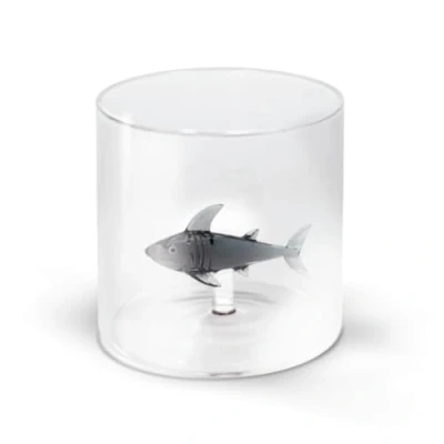 Immagine di WD Lifestyle Bicchiere in Vetro Borosilicato 250ml con Soggetto Colorato Interno (Squalo)