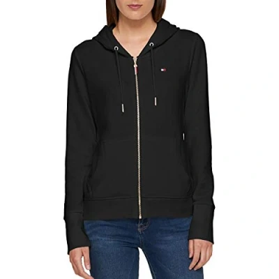 Immagine di Tommy Hilfiger Zip up Classic Sweatshirt for Women with Drawstrings And Hood Felpa con Cappuccio, Black, L (Pacco da 7) Donna