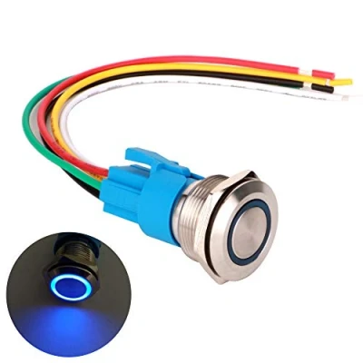 Immagine di Gebildet 22mm Pulsante Momentaneo in Acciaio Inossidabile, 230V AC 5A LED 1NO1NC SPDT ON Off Bottone Impermeabile con Spina a Filo (LED Blu)