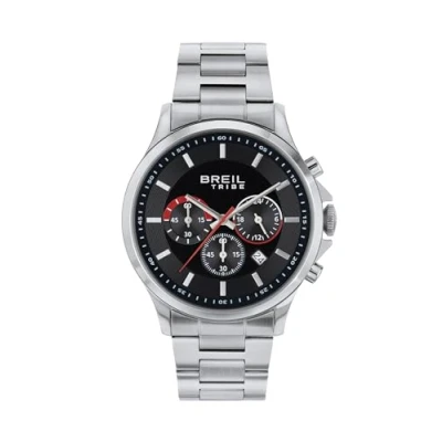Immagine di Breil, Collezione Kart, Orologio Uomo, Cronografo Uomo in Acciaio Lucido e Satinato, Movimento al Quarzo, Quadrante Nero, Chiusura Déployante Regolabile 15.5 21 cm, Resistente all&#039;Acqua, Silver Nero