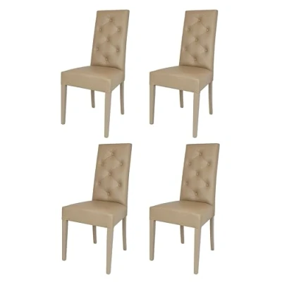 Immagine di t m c s Tommychairs Set 4 sedie Chantal per cucina e sala da pranzo, struttura in legno di faggio, seduta schienale con bottoni imbottiti rivestiti pelle artificiale cappuccino