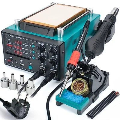 Immagine di YIHUA 853AAA I Stazione di Rilavorazione con Saldatore, Pistola ad Aria Calda e Separatore per Schermo LCD Pompa a Vuoto 3 IN 1 Porta USB da 5V.