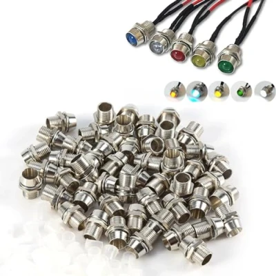 Immagine di 50 Pezzi 5mm Supporto per Diodi Luminosi,Jadeshay Metallo LED Argento Portalampada con Anelli di Montaggio Filettati,Display Pannello Dimensioni Filettatura 8mm
