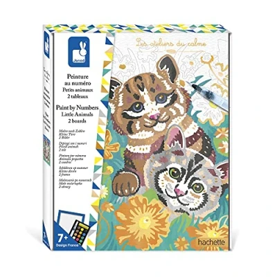 Immagine di Janod Set Dipingi con i Numeri Cani e Gatti 2 Quadretti Fai Da Te Les Ateliers du Calme Attività Creativa per Bambini Dai 7 Anni, J07984
