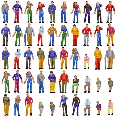 Immagine di Evemodel P50W 50pcs Modello Treni 1:48 Dipinto Figure O SCALA seduto e in piedi persone per scene miniatura Nuovo
