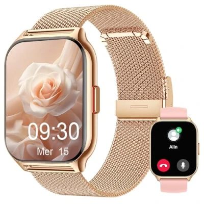 Immagine di Popglory Smartwatch, Uomo Donna Effettua/Risposta Chiamate Orologio, 100+ Modalità Sportive Fitness, SpO2/Pressione Sanguigna/Sonno Monitor, 24H Cardiofrequenzimetro, Compatibile con iOS/Android