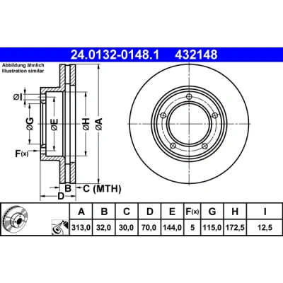Immagine di ATE 24.0132 0148.1 Disco freno 313,0 32,0 5 144,0 ventilato rivestito TOYOTA: Land Cruiser 100, Prado 70 SUV