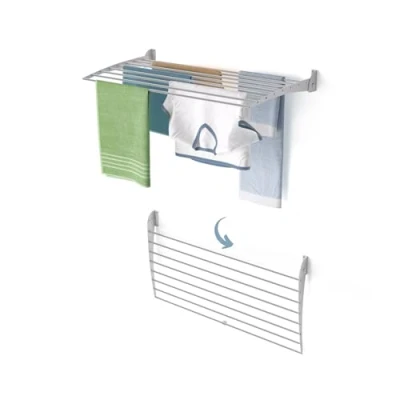 Immagine di foxydry Fold, Stendibiancheria da parete, Stendino Verticale, Pieghevole Interno e Esterno in Alluminio Acciaio 102x50x50 cm (Grigio Down, 1x Fold 100)