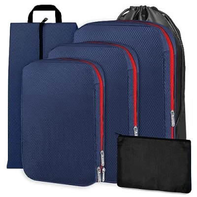 Immagine di Cinnani Organizer Valigia a Compressione, Set di 6 da Viaggio, Packing Cubes for Travel, Cubi Organizzatori Organizzatore Viaggio Salvaspazio per Vestiti, Scarpe, Intimo