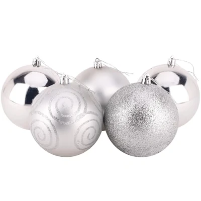 Immagine di Christmas Concepts® Confezione da 5 Extra Large 100mm Tree Baubles Shiny, Matte &amp; Glitter Decorated (Argento)