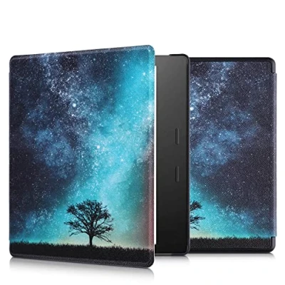 Immagine di kwmobile Custodia eReader Compatibile con Amazon Kindle Oasis 10. Generation Cover eBook Reader Flip Case blu/grigio/nero Natura e spazio