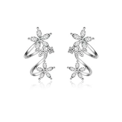 Immagine di Orecchini a perno placcati in argento Sterling con zirconia cubica, ideali per donne e ragazze, cartilagine, stile crawler, scalatori, colore: Argento, cod. E236