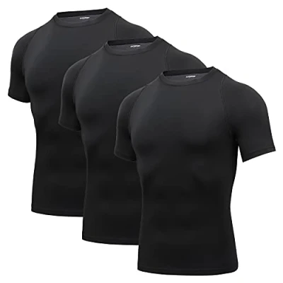 Immagine di AMZSPORT Maglietta a Compressione da Uomo, Maniche Corte, Funzionale, Cool Dry, per Allenamento e Corsa, 112025 nero (Confezione 3), XXL