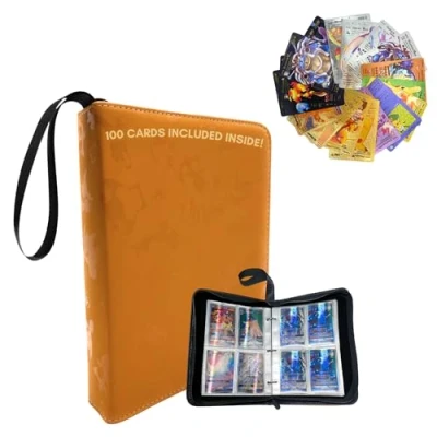 Immagine di Album da 400 Carte con 100 Incluse (40 in PVC Colorato Metallizzato e 60 Casuali). Custodia per Collezionabili Similpelle Chiusura a Cerniera.