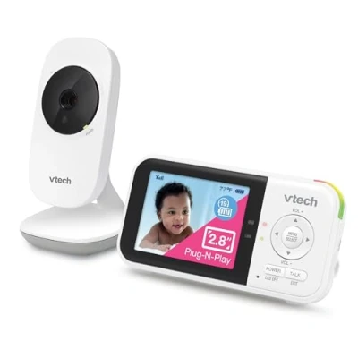 Immagine di VTech VM819 Video Baby Monitor con 19 ore di durata della batteria, 1000 piedi distanza, display da 2,8 pollici, visione notturna automatica, conversazione audio a 2 vie, sensore temperatura e