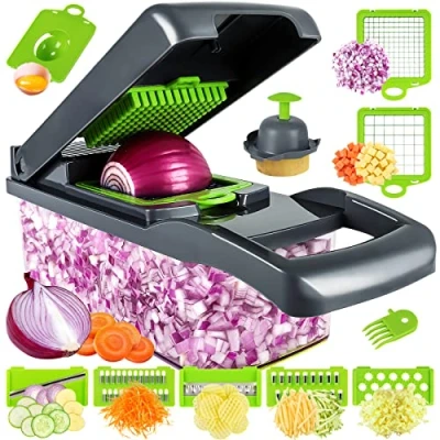 Immagine di Mandolina per Verdure Manuale, 15 in 1 Tagliaverdure, Affetta Professionale Taglia Cipolla, fette, barrette ecc. Affettatrice cipolle insalata Mandolino cetriolo