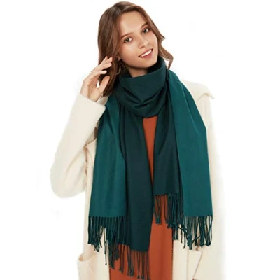 Immagine di MaaMgic Sciarpa Bicolore da Donna in Misto Cotone Morbido e Soffice Stola Coprispalla con Frange per Autunno Primavera 200 * 70cm, verde scuro