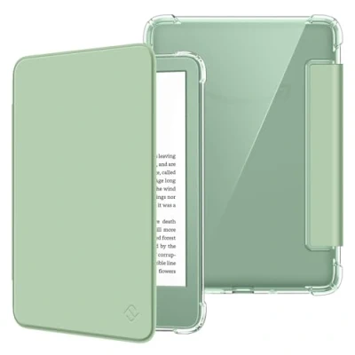 Immagine di FINTIE Custodia per 6&quot; Kindle (11ª Generazione) Modello 2024/2022, Leggero Cover Trasparente Posteriore in TPU Morbido con Auto Sveglia/Sonno 6 Pollici 11a Gen Verde