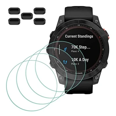 Immagine di MTHGH Protettiva Pellicola compatibile con Garmin fenix 7/7 Sapphire Solar protezione Schermo[4 pezzi] + tappi anti polvere 5 pezzi, durezza 9H antigraffio senza bolle di