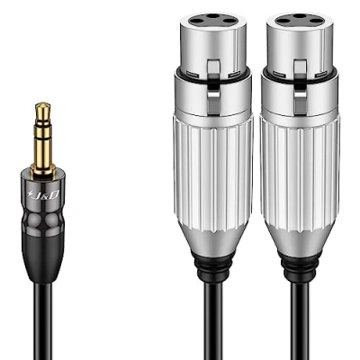 Immagine di J&amp;D Cavo Splitter a Y Doppio da XLR Femmina 3,5 mm, Cavi di Adattamento Audio Stereo Sbilanciati 2 1/8 TRS Maschio per Smartphone, Laptop, Microfono, Fotocamera DSLR, 1,8 Metri