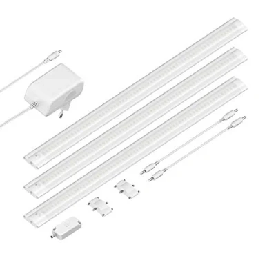 Immagine di ledscom.de Luce sottopensile a LED SIRIS bianco opaco con dimmer touch, piatto, ogni 50cm, 531lm, caldo, set di 3