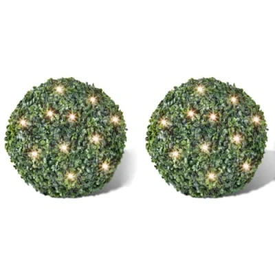 Immagine di vidaXL 2X Sfera di Bosso Artificiale con Foglie 27 cm Luci a LED Pianta Finta