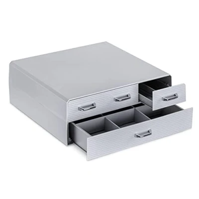 Immagine di Navaris Cassetto Doppio Porta Cialde caffè Contenitore per Capsule ESE e Accessori Zucchero Latte Portacialde 4 Cassetti Macchina Espresso Grigio