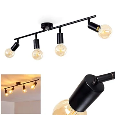 Immagine di lampada a soffitto Maidford, in metallo nero, 4 luci, con faretti regolabili, x attacco E27, design retro/vintage spot, senza lampadina/e