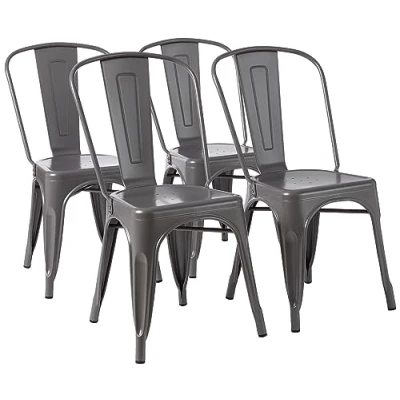 Immagine di Amazon Basics Set da 4, Sedie pranzo in metallo, Grigio scuro, 51 cm x 43 85