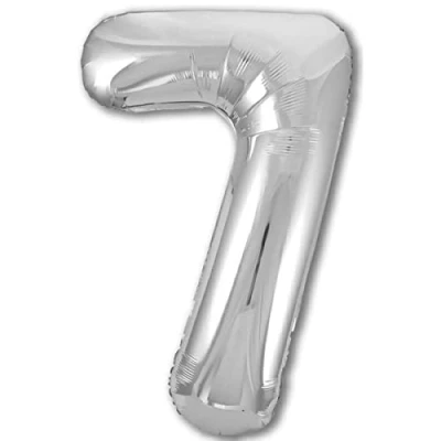 Immagine di Palloncino 7 Compleanno Numero Gigante Argento, XXL di 100 cm. Decorazione Compleanno. ad Aria o Elio.