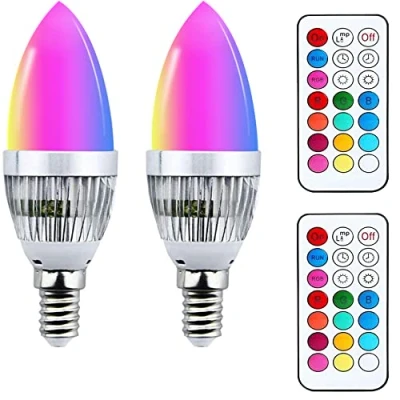Immagine di YAKAiYAL 3W RGBW LED Lampadine a Candela E14 Bianco Caldo SES C35 Lampadina 12 Colori Cambio 2 Modalità per l&#039;Illuminazione Atmosfera Mood (2 Pack)