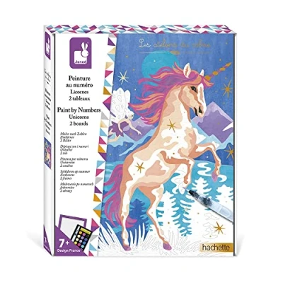 Immagine di Janod Set Dipingi con i Numeri Unicorni 2 Quadretti Fai Da Te Les Ateliers du Calme Attività Creativa per Bambini Dai 7 Anni, J07985