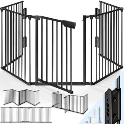 Immagine di KIDUKU® Barriera di Sicurezza 300 cm per Bambini e Animali Cancelletto Griglia Camino Preassemblato Protettiva Pieghevole Porte o Scale 5 Pannelli