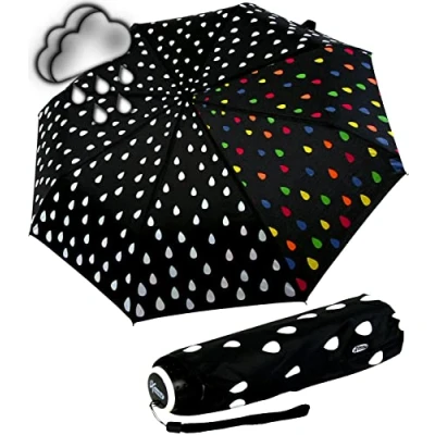 Immagine di iX brella Ombrello in fibra di vetro automatico Wetprint cambia colore caso bagnato Paintdrops, Gocce pioggia, Taschenschirm Handöffner, tascabile apribile