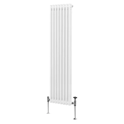 Immagine di Radiatore Termosifone a 2 Colonne 1800mm x 382mm Moderno Centralizzato Bianco in Acciaio Inox Verticale Parete Cucina Soggiorno Bagno Kit di Fissaggio e Spazzola Inclusi