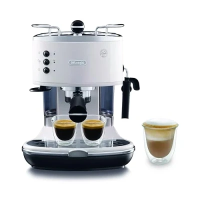 Immagine di De&#039;Longhi ICONA ECO311.W Macchina da Caffè Espresso Manuale e Cappuccino, in Polvere Cialde E.S.E., Spegnimento Automatico, Serbatoio Estraibile 1.4L, Potenza 1100W, Scaldatazze, Bianco