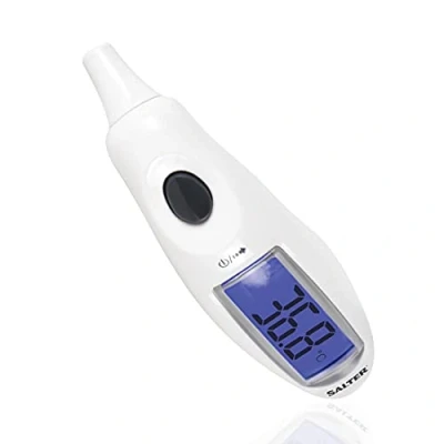 Immagine di Salter TE 150 EU Termometro auricolare displ. grande, misur. all&#039;orecchio, allarme febbre, risult. in 1 secondo, grande LCD, spegnim. aut., 10 richiami mem., indic. batt. scarica, bianco