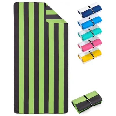 Immagine di Fit Flip Telo Mare Microfibra leggero, fine e ad asciugatura rapida Asciugamano Grande XXL 100% riciclato rigato verde grigio scuro 200cmx90cm