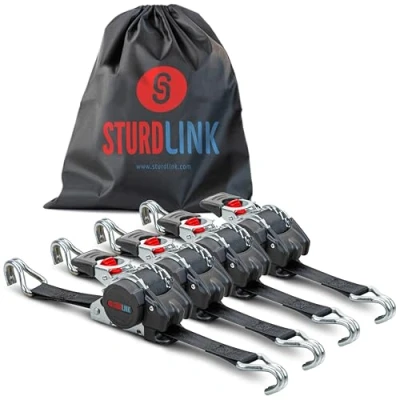 Immagine di Cinghia di Ancoraggio con Cricchetto Automatiche 3 m 25mm LC 300daN/600daN Cinghie a Crichetto Avvolgitore Automatico Set 4 Pezzi Nero per Carrello Trasporto Moto Quad EN12195 2 Sturdlink