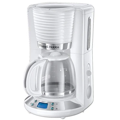 Immagine di Russell Hobbs Macchina Caffè Americano Bianco Lucido Timer Digitale, Filtro per Estrazione e Aroma Ottimali Max 10 tazze; Caraffa in Vetro da 1.25 L; Piastra riscaldante; 1100 W, Inspire 24390 56