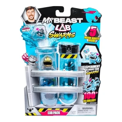Immagine di MrBeast Lab Swarms Pack, esperimento aggiungendo acqua, agitando la provetta e rivelando 5 confezioni da 1 &quot;MrBeast personaggi collezione, oltre 100 collezionare, cerca pantera