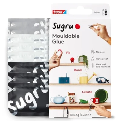 Immagine di Colla modellabile Sugru di tesa, adesivo forte per tutti gli usi, confezione da 8 (8 x 3.5 g) in nero, bianco e grigio