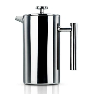 Immagine di INTIRILIFE Pressa Francese Caffettiera 1L in Argento Sistema di pressatura Acciaio Inox con Filtro Infusore per caffè Espresso a Pistoni