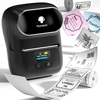 Immagine di Phomemo M110 Portatile Stampante per Etichette termica Bluetooth Etichettatrice Adesive Ideale piccole imprese,uffici,codici a barre, trasporti,negozi,Compatibile con Android &amp; iOS Nero