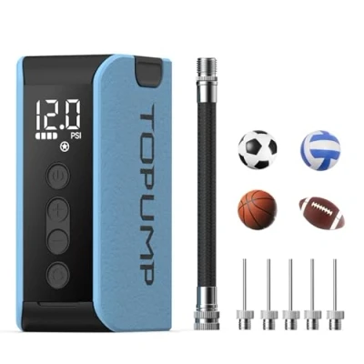 Immagine di TOPUMP Pompa A Sfera Elettrica con Gonfiaggio e Deflazione, Pneumatica Portatile Ricaricabile Manometro (Max 20PSI), per Palloni Sportivi, Pallacanestro, Pallavolo, Rugby