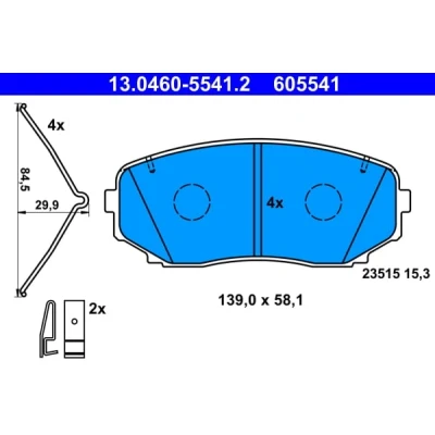 Immagine di ATE 13.0460 5541.2 Kit pastiglie freno con segnalatore acustico usura accessori MITSUBISHI: OUTLANDER 3, Eclipse Cross